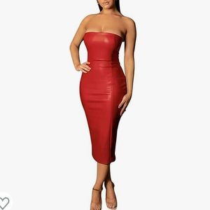 Red faux leather dress